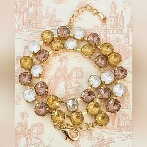 Creamy & Coffee Latte Austrian Crystals in Pastel Tennis Necklace in Gold Plated